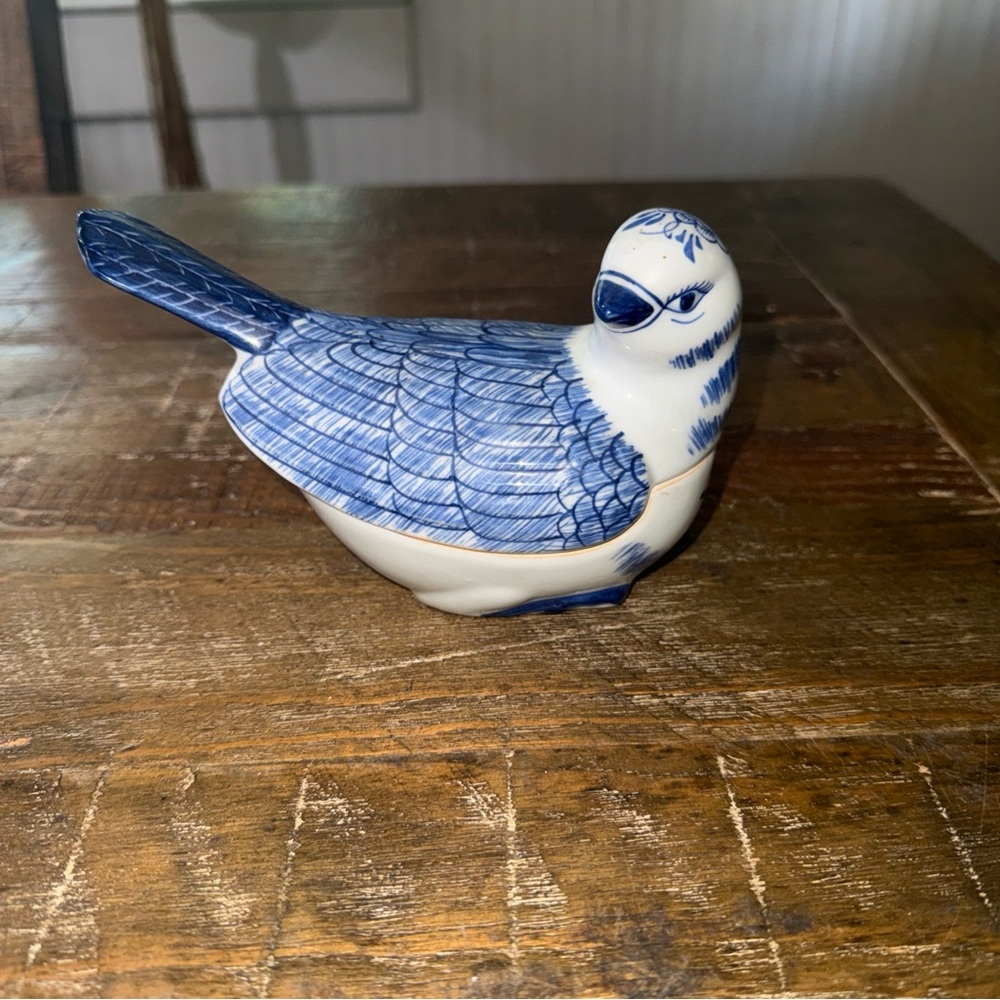 Blue and White Ceramic Bird Trinket Dish